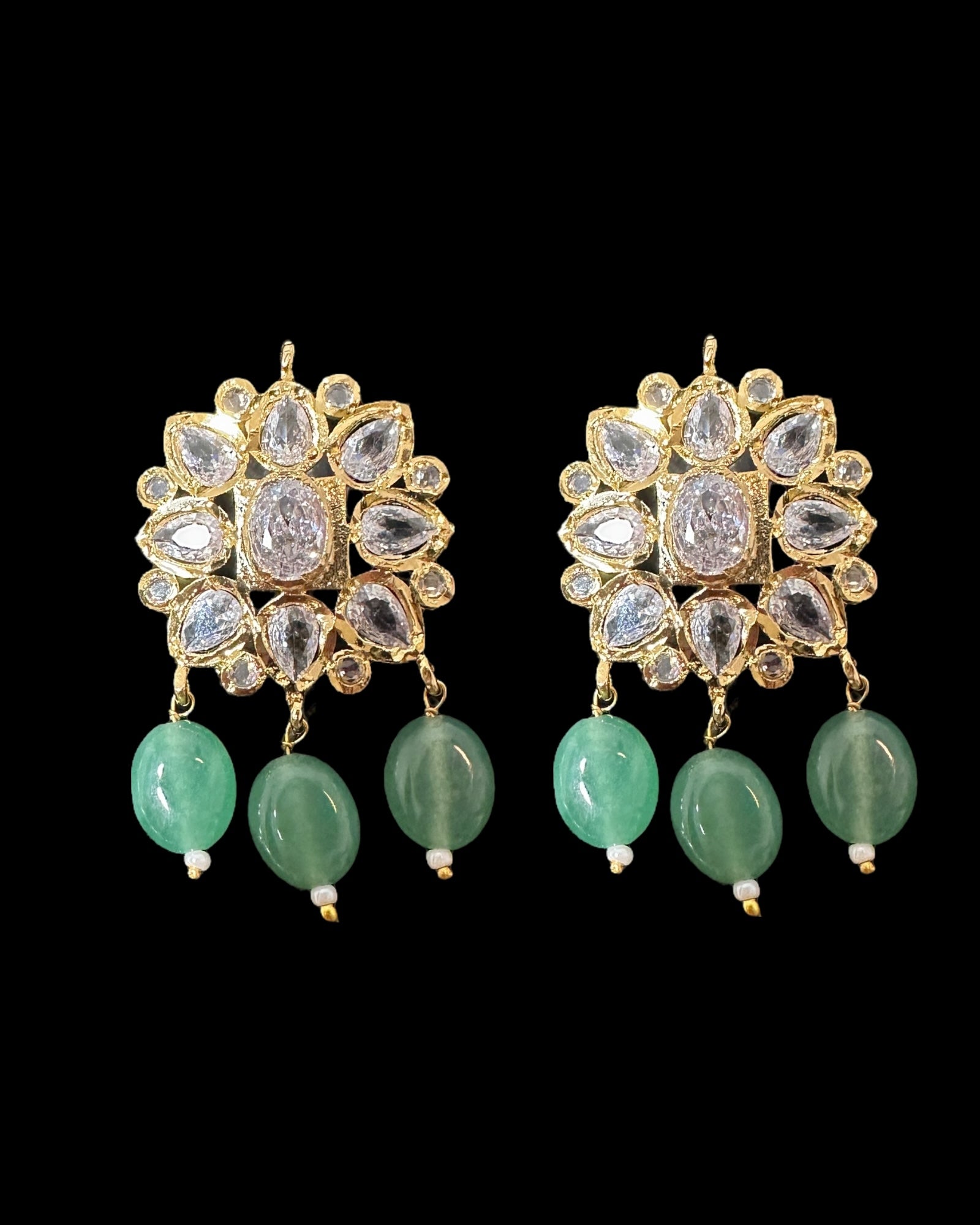 PS561 Hyderabadi pendant set with high quality zircon stones and light green beads ( SHIPS IN 2 WEEKS )