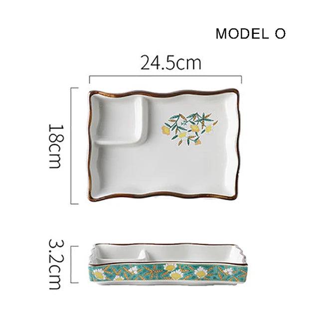 Dumpling plate sushi plate round square plate with soy sauce and vinegar partitioned snack plate ceramic plate for home use