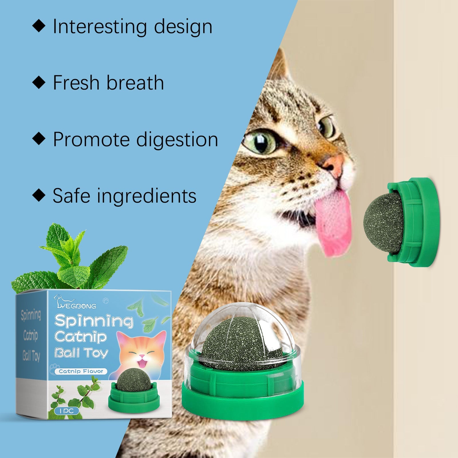 Mint-Flavored Rotating Cat Ball Toy Chew Toy Tooth Cleaning Care Rotating Mint Ball