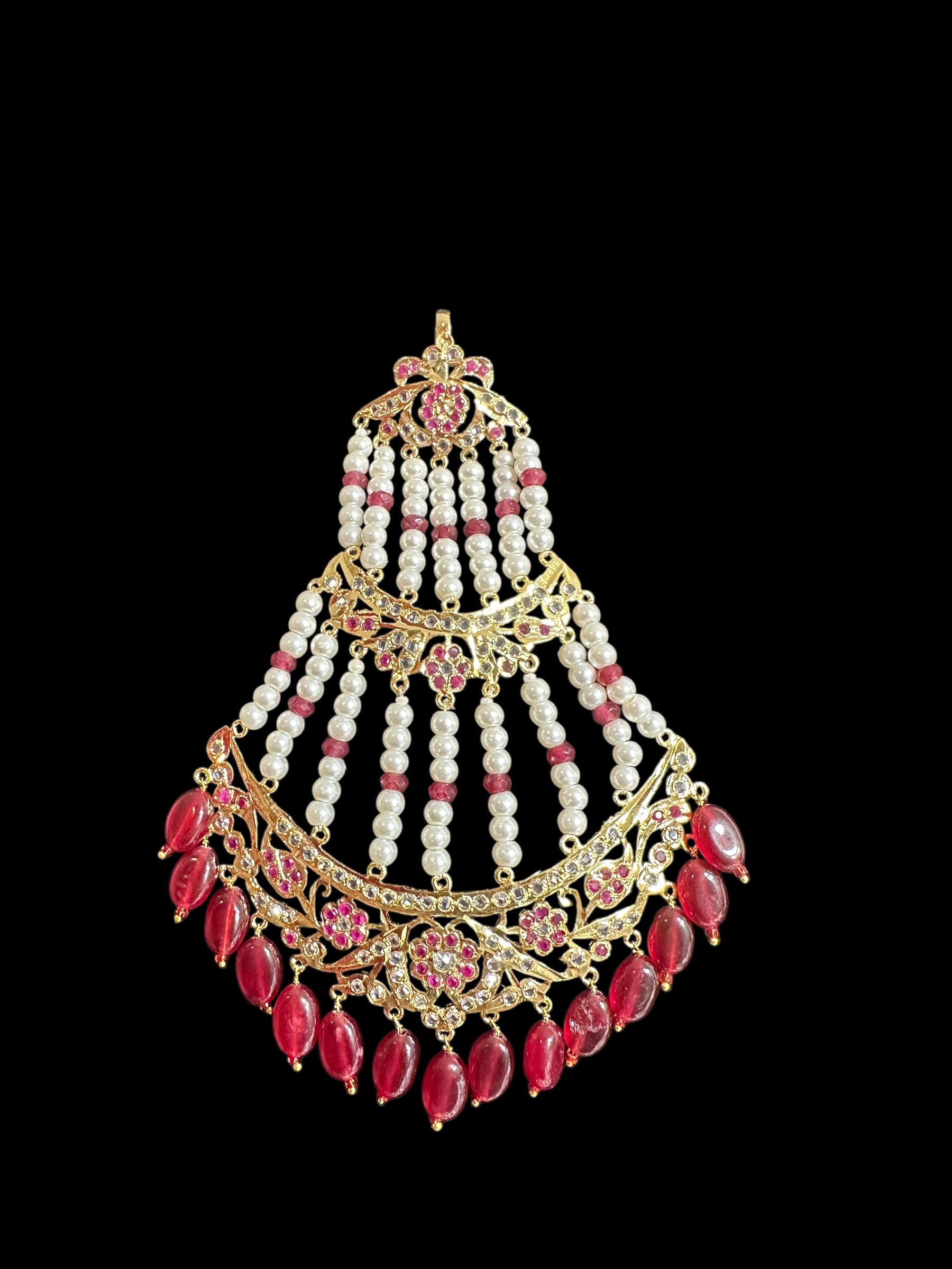 BR474 Waniya hyderabadi bridal set in red / ruby ( SHIPS IN 3 WEEKS )