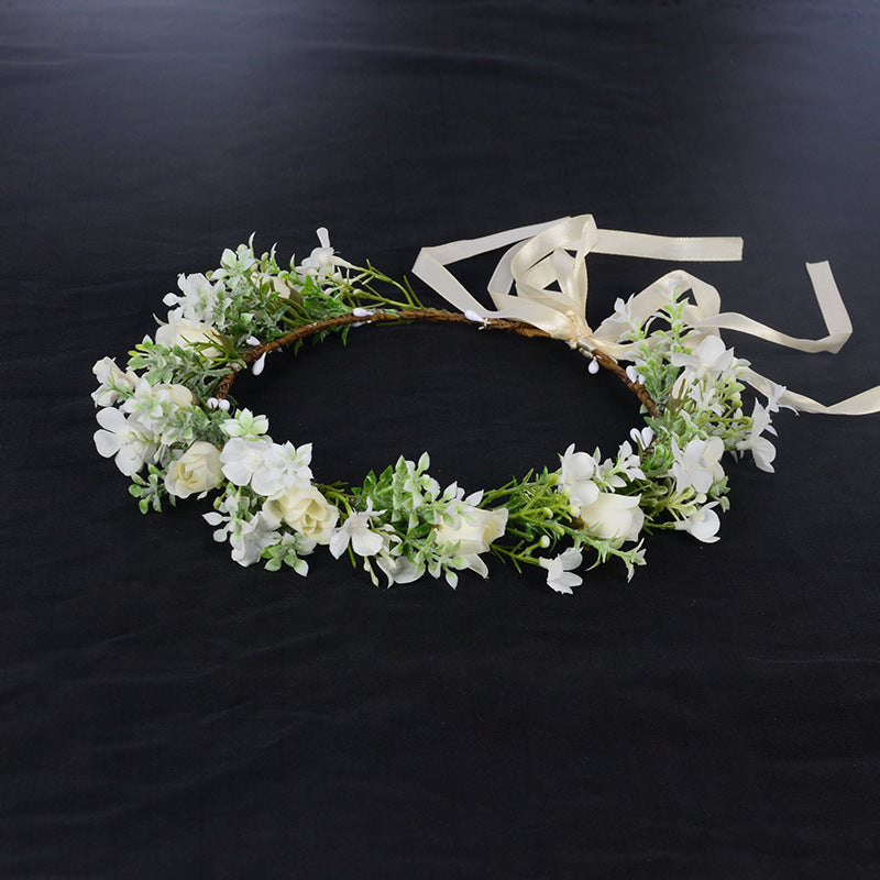Spring flower wreath fresh simulation flower headdress green plants flowers wedding flower wreath