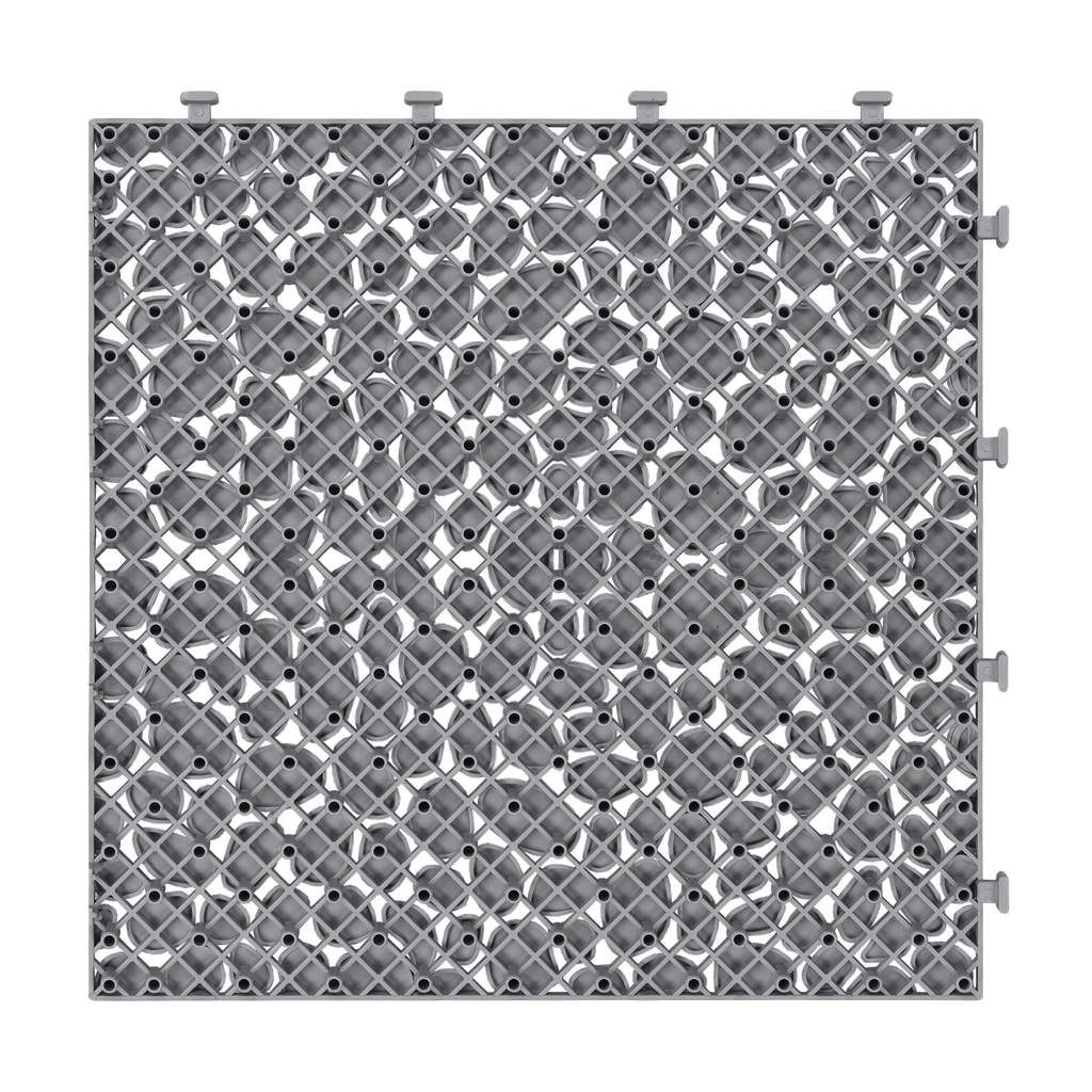 12 x 12 inch gray interlocking deck tiles, plastic waterproof pebble pattern, pack of 12 pieces