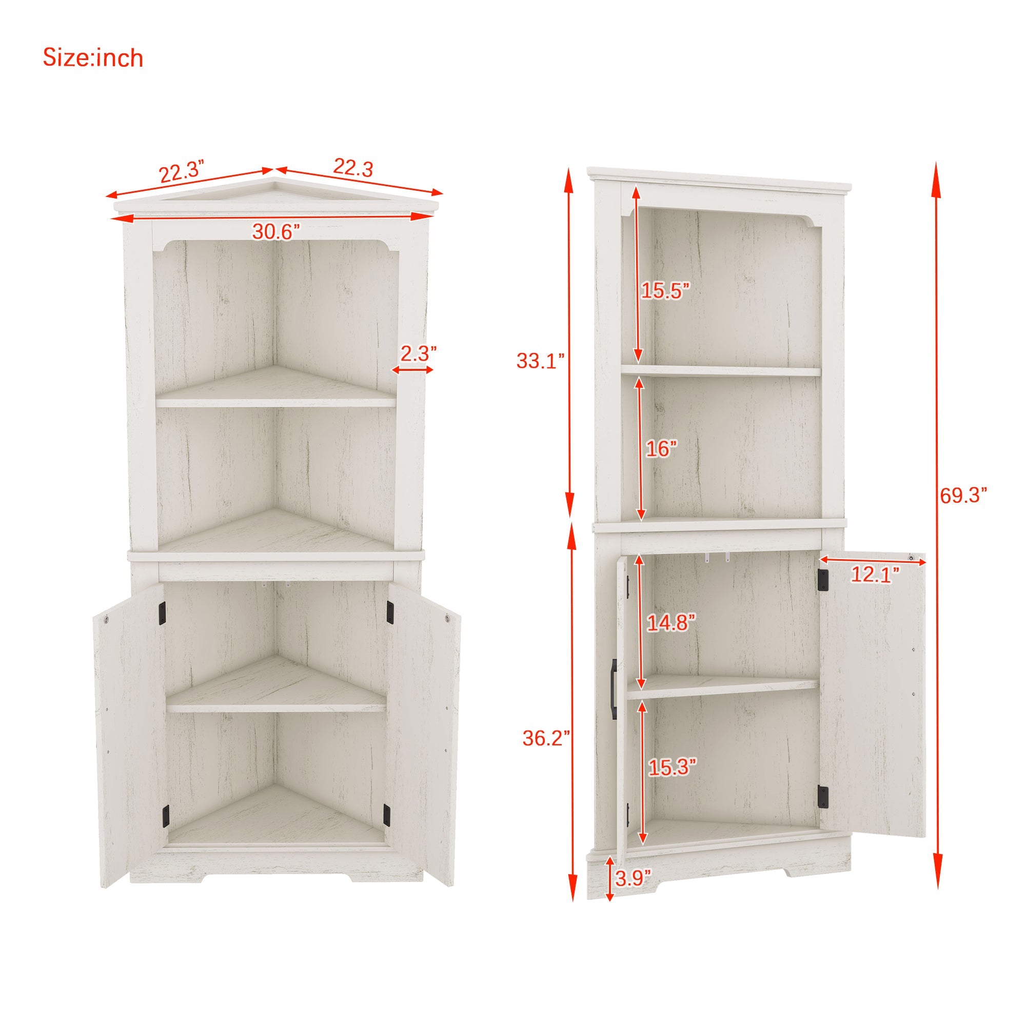 Tall Corner Cabinet with Doors for living room, bathroom,Dining Room or Kitchen,color:Wood grain beige