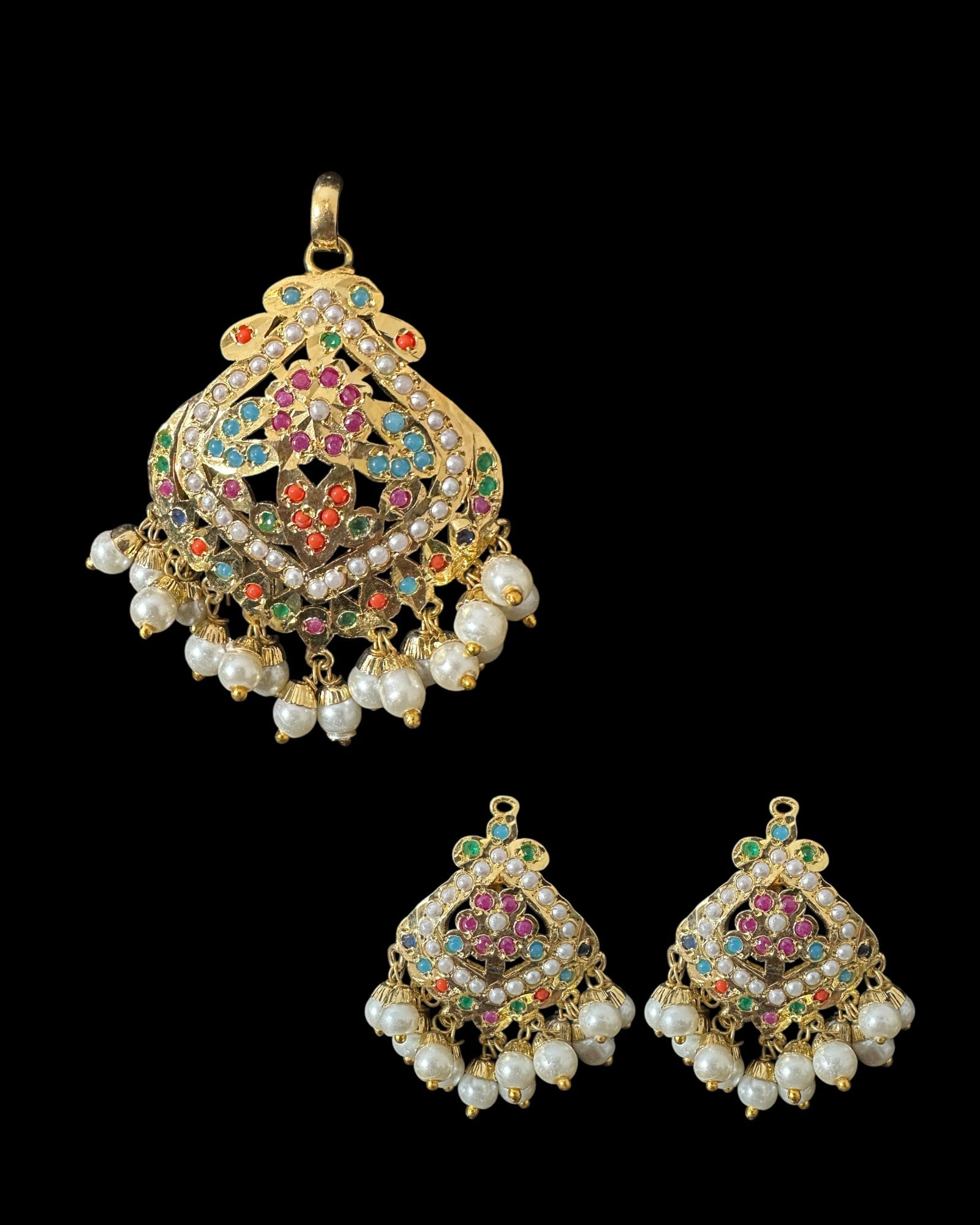 PS545 Ayeza jadau navratan pendant set ( SHIPS IN 3  WEEKS )