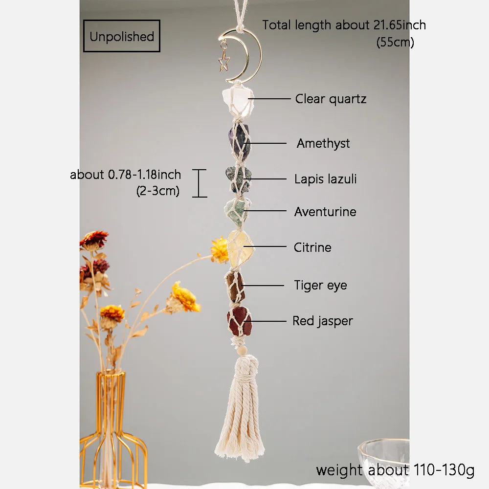 Natural Crystal Seven Color Gemstone White Rope Mesh Bag Hand woven Car Hanging Polishing Gemstone Jewelry Pendant