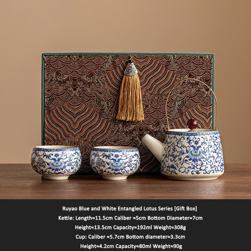Ru Kiln Light Luxury Tea Set Gift Box for Giving to Elderly Companions