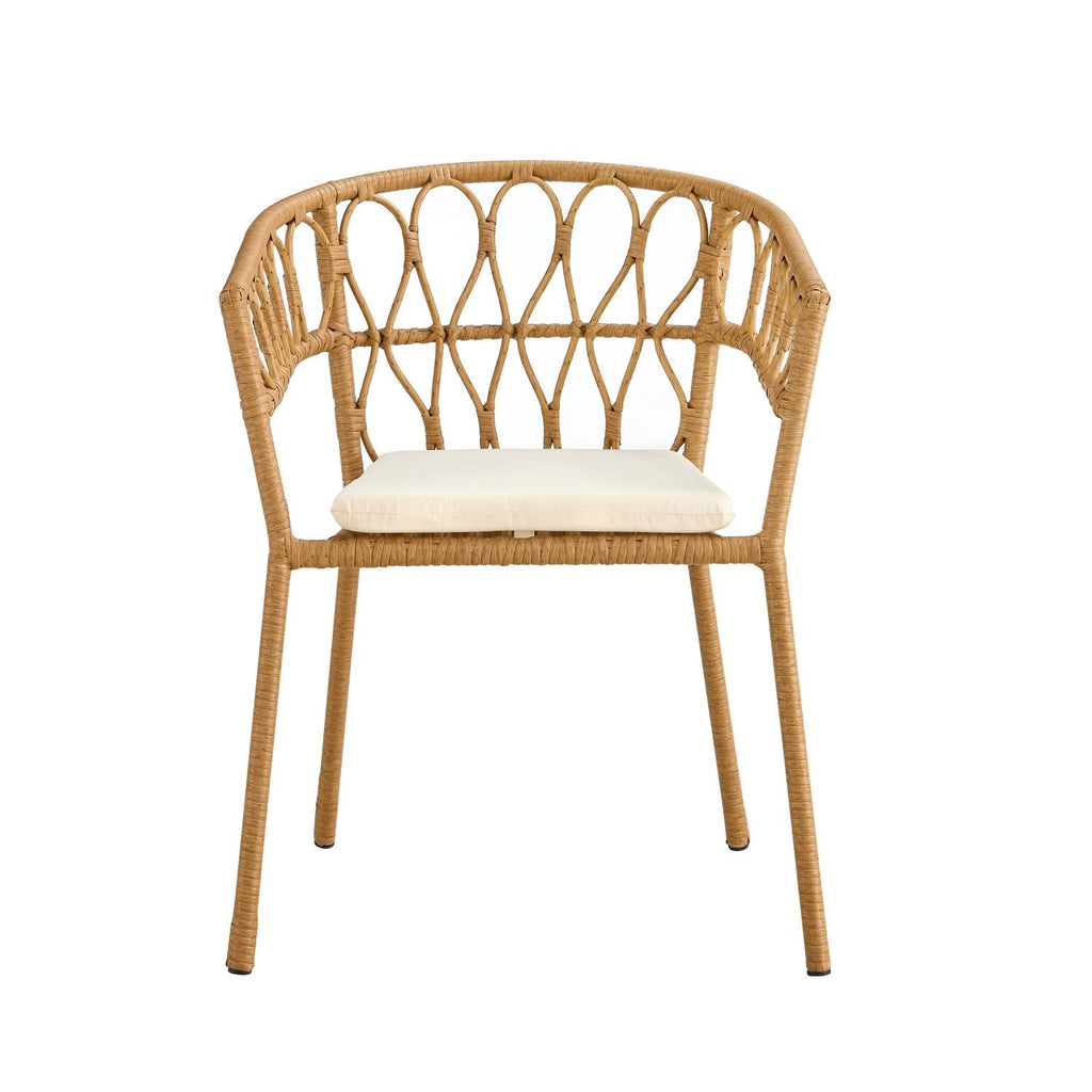 Outdoor dining set of 5 simple bamboo dinning table  PE ratten round table 110CM plastic wood top