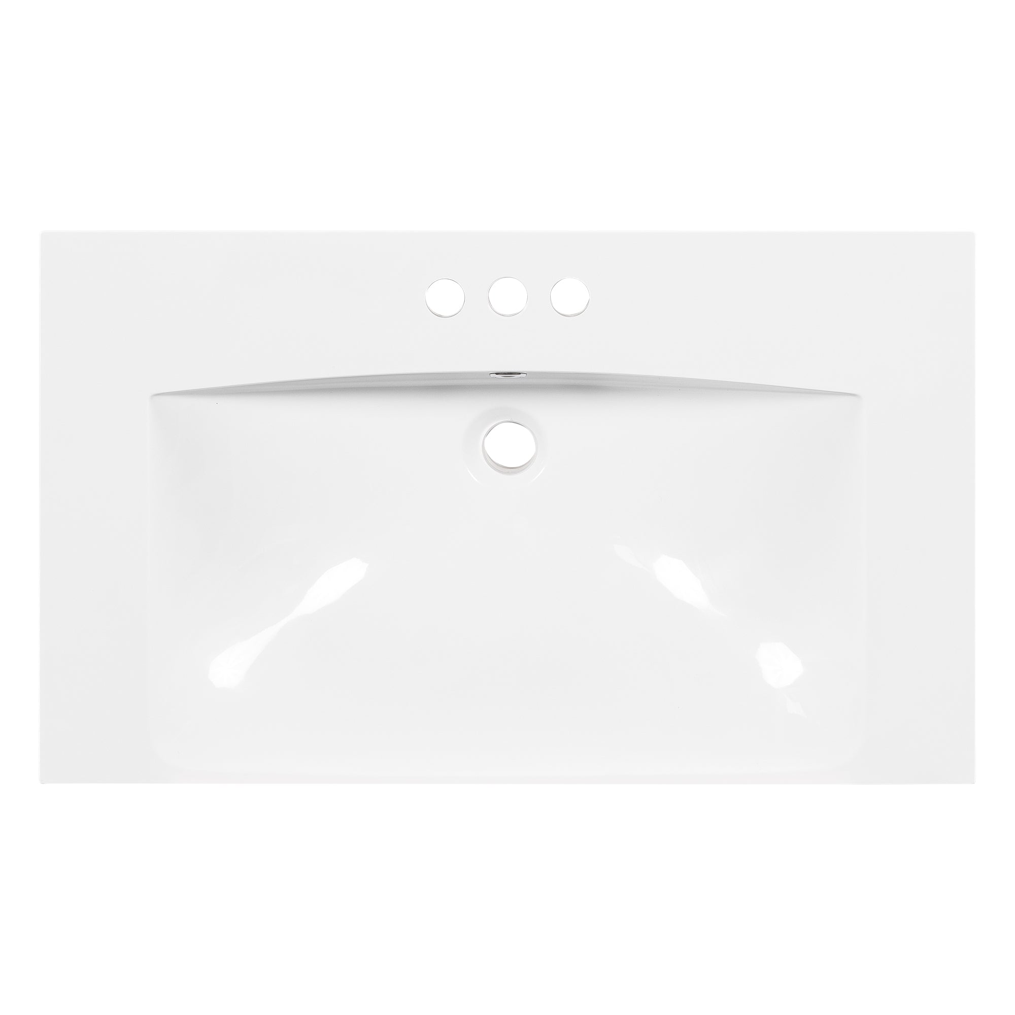 30" Single Bathroom Basin Sink, Vanity Top Only, 3-Faucet Holes, Resin