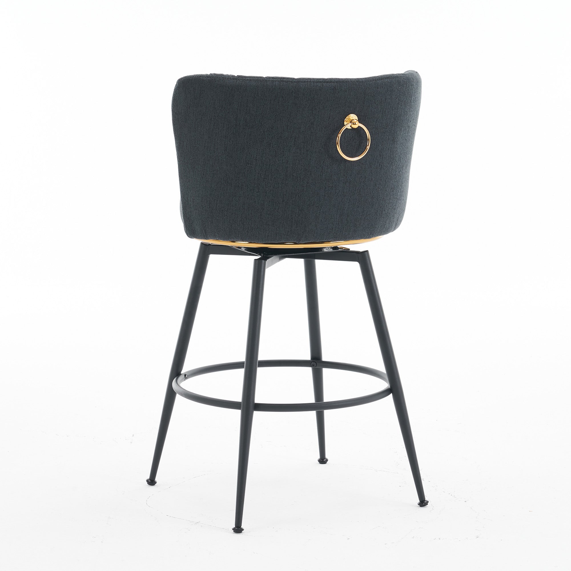 A set of 2 gray rotating bar stools - high backrest, adjustable, with elegant metal backrest decoration
