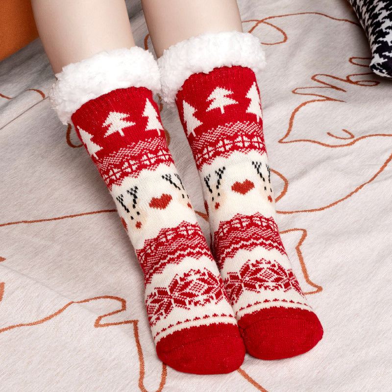 Christmas Floor Socks Indoor Home Sleep Winter Plush Thick Long Socks Women's Postpartum Socks Anti slip
