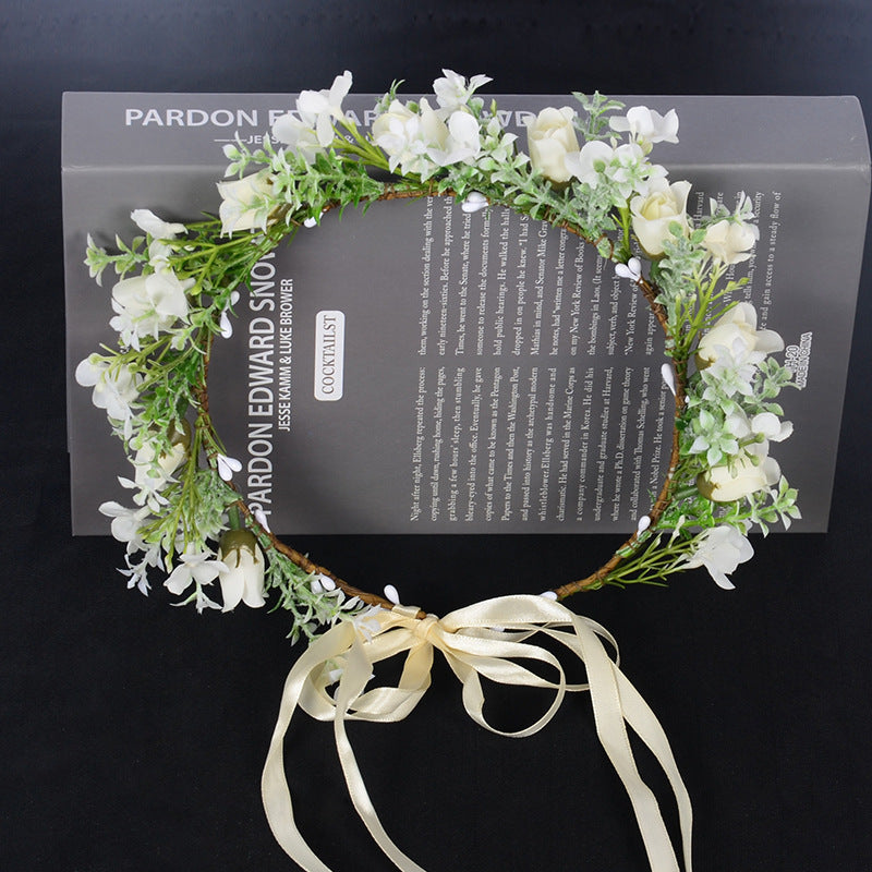 Spring flower wreath fresh simulation flower headdress green plants flowers wedding flower wreath