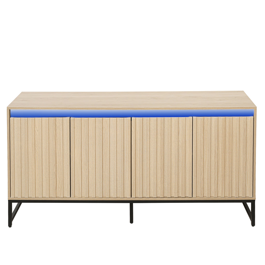 Engraved 4-door side panel with LED, self-service cabinet storage cabinet, modern coffee bar cabinet with adjustable shelves
