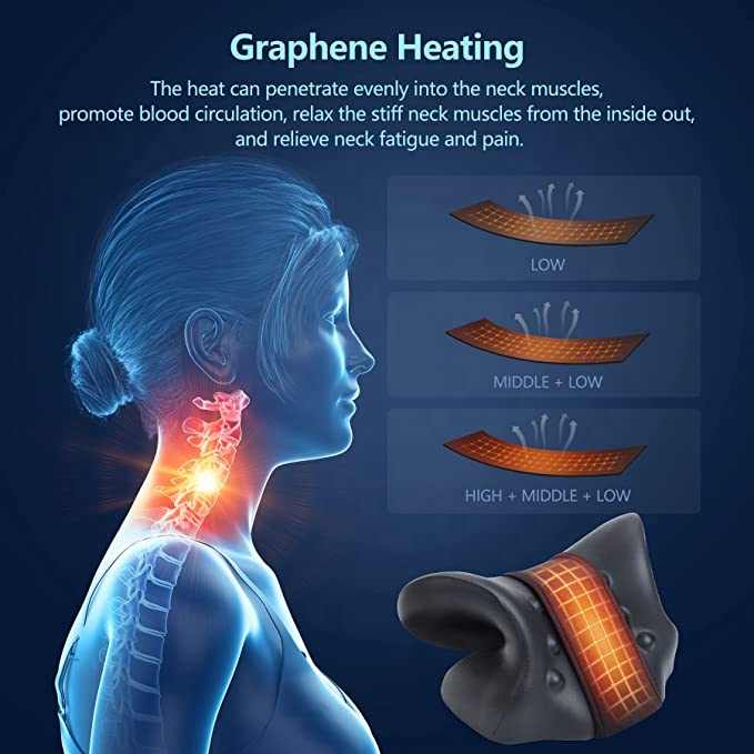 Heated Neck and Shoulder Relaxer Cervical Traction Device Pillow with Graphene Heating Pad Heated Chiropractic Pillow