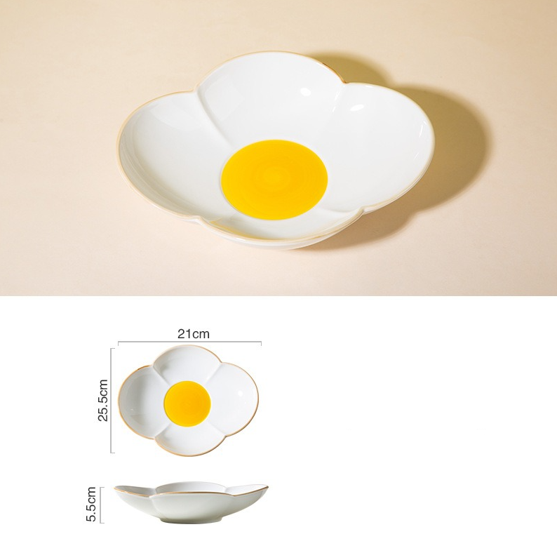 Creative Sun Egg Ceramic Bowl and Dish Set Cute Rice Bowl, Plate, Handle, Plate, Tableware, Home Breakfast Soup Plate