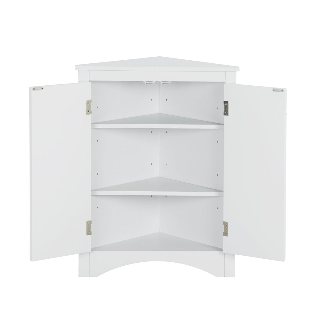 White Triangle Bathroom Storage Cabinet with Adjustable Shelves, Freestanding Floor Cabinet for Home Kitchen