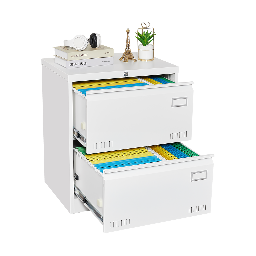 Horizontal file cabinet, 2 drawers, white file cabinet with lock, metal file cabinet with lock, 3 drawers, legal office cabinet