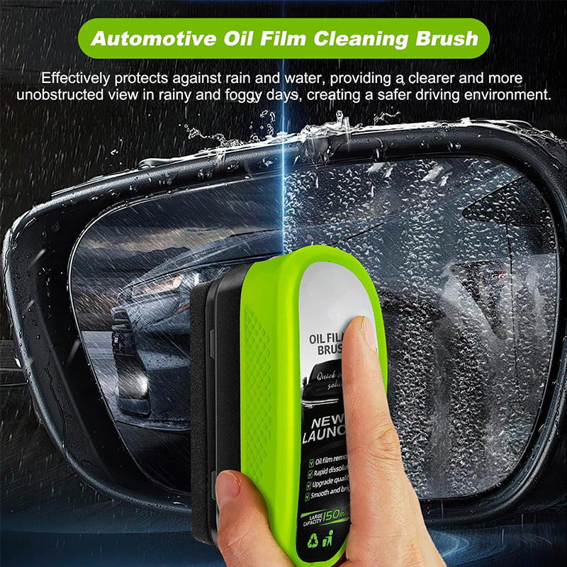 Car Glass Oil Film Remover with Sponge Cleaning Brush, Ideal for Front Inner Windshield Cleaning