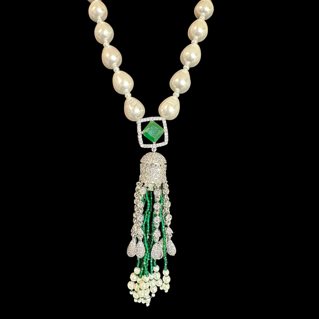 Silver plated cz necklace  earrings in pearls  ( READY TO SHIP )