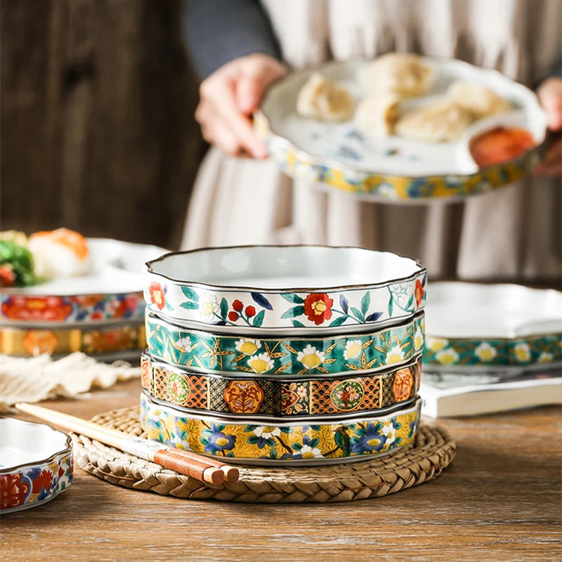 Dumpling plate sushi plate round square plate with soy sauce and vinegar partitioned snack plate ceramic plate for home use