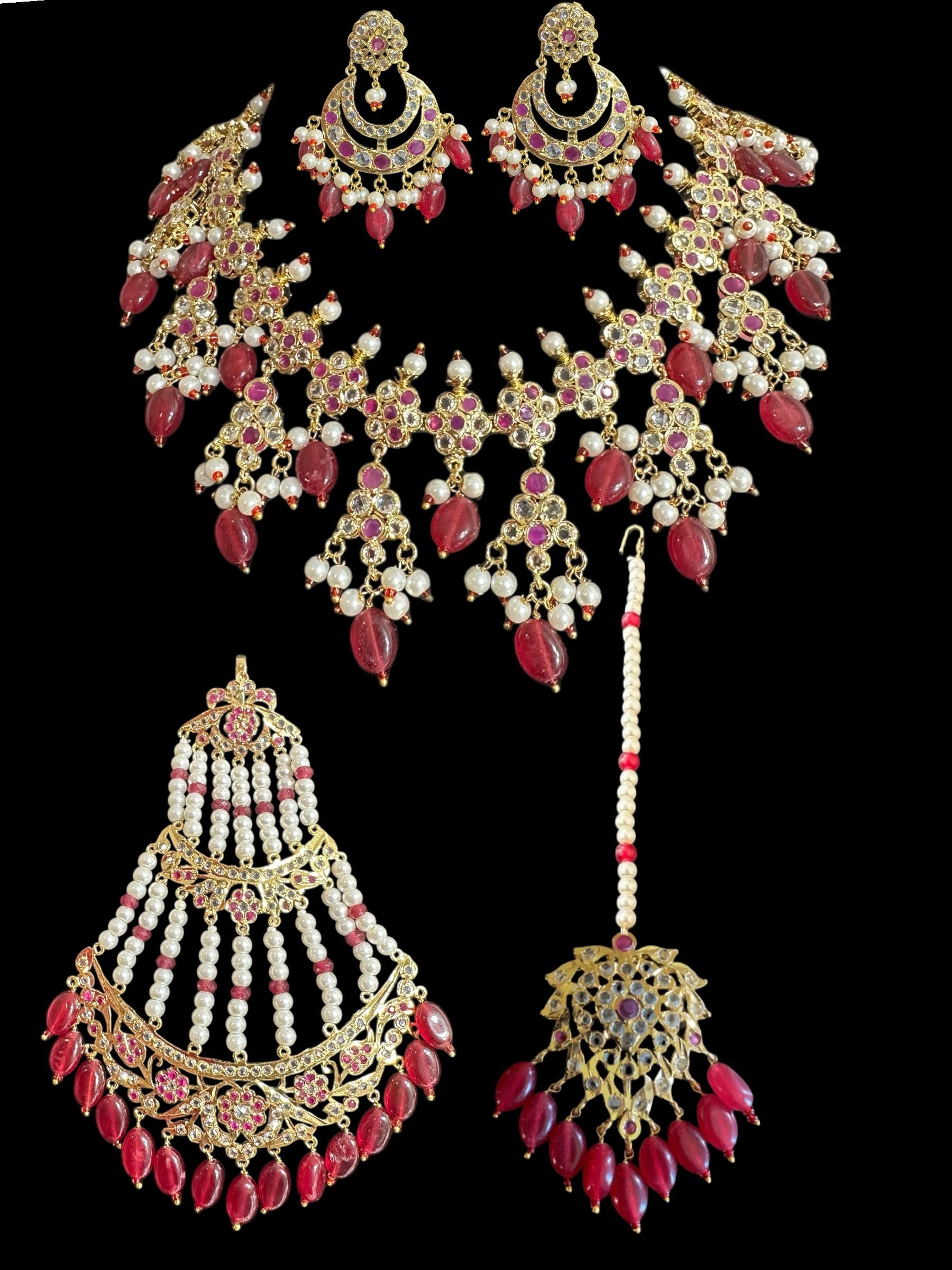 BR474 Waniya hyderabadi bridal set in red / ruby ( SHIPS IN 3 WEEKS )