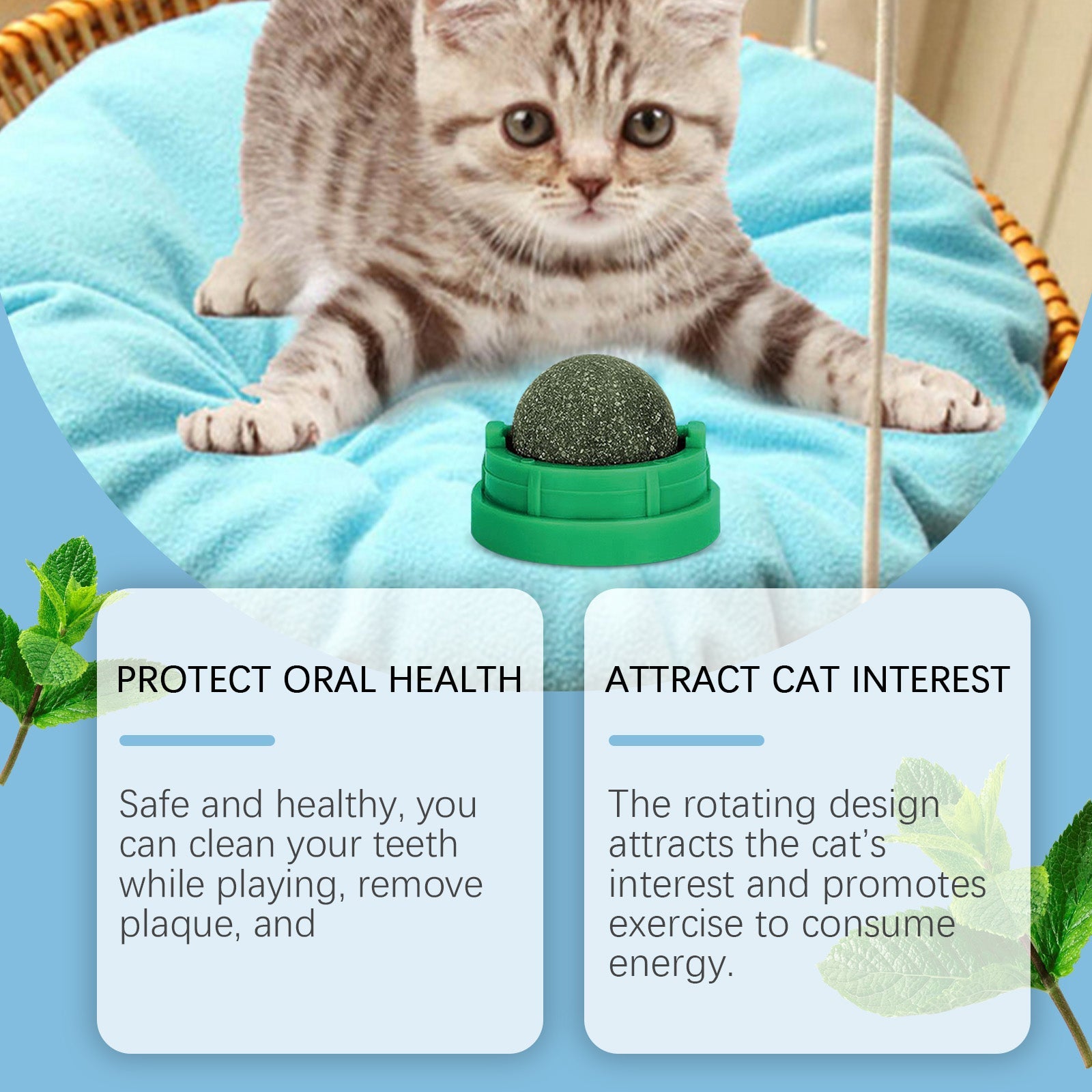 Mint-Flavored Rotating Cat Ball Toy Chew Toy Tooth Cleaning Care Rotating Mint Ball