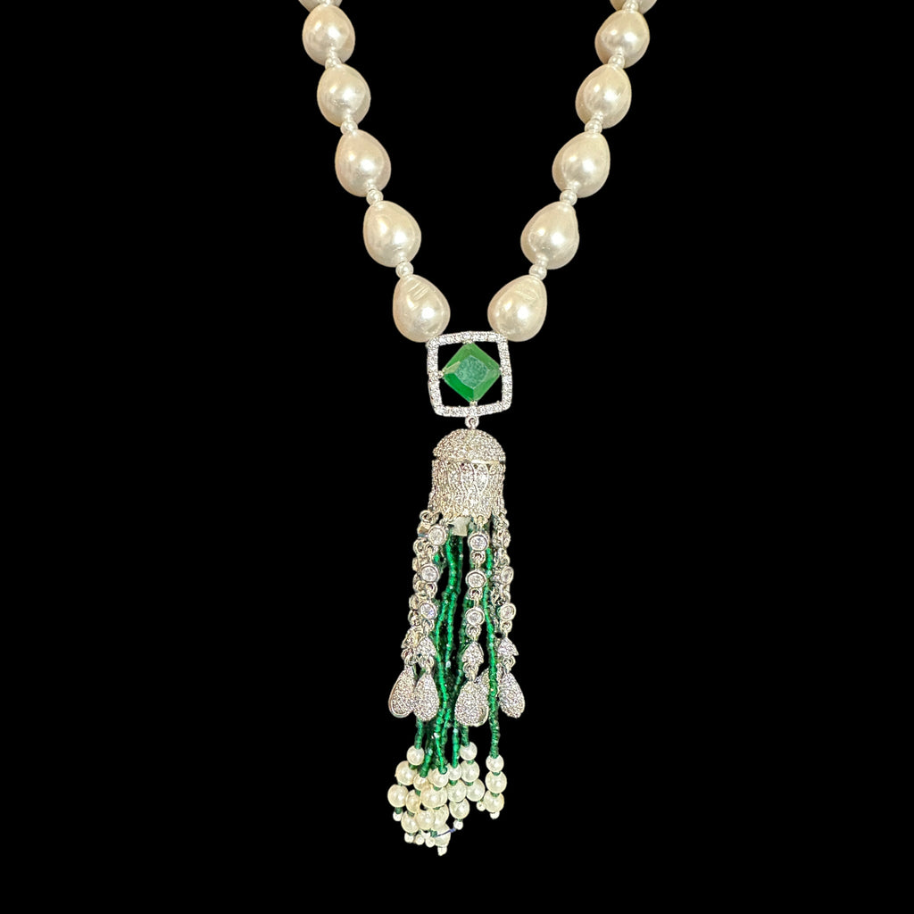 Silver plated cz necklace  earrings in pearls  ( READY TO SHIP )