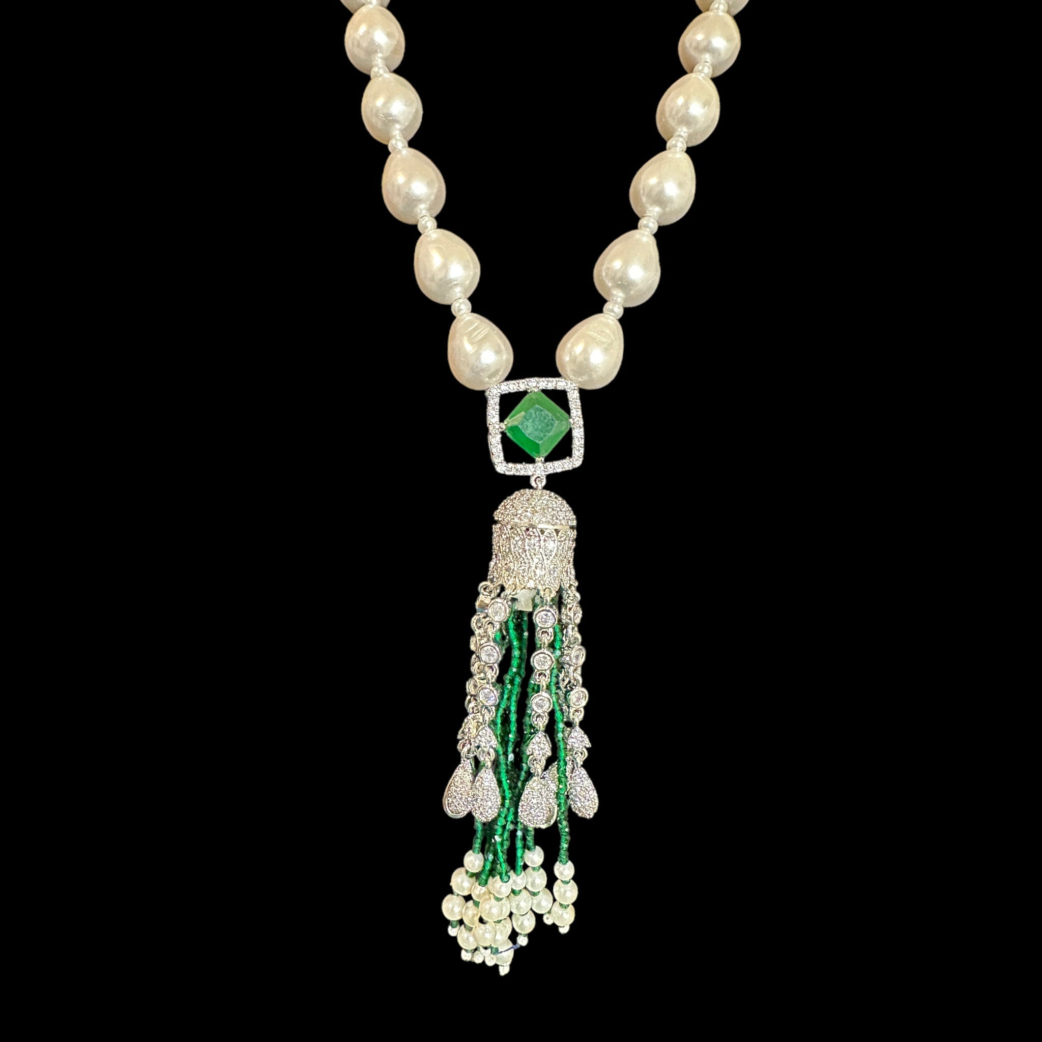Silver plated cz necklace  earrings in pearls  ( READY TO SHIP )