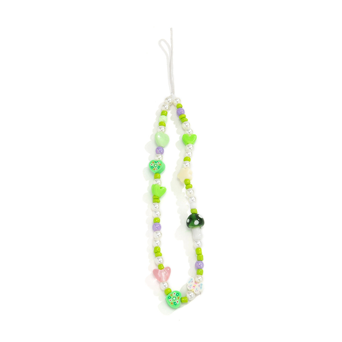 Minimally contrasting color patchwork bag, handmade hanging rope, ethnic style bead mushroom hanging decoration
