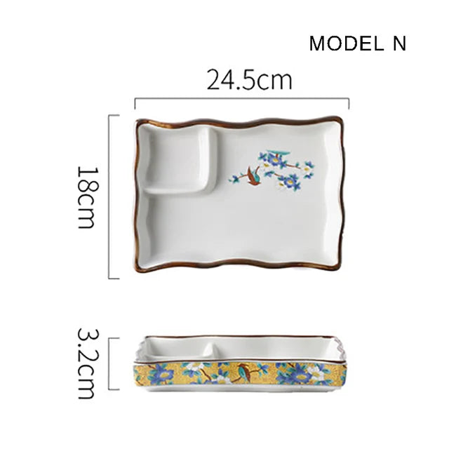 Dumpling plate sushi plate round square plate with soy sauce and vinegar partitioned snack plate ceramic plate for home use
