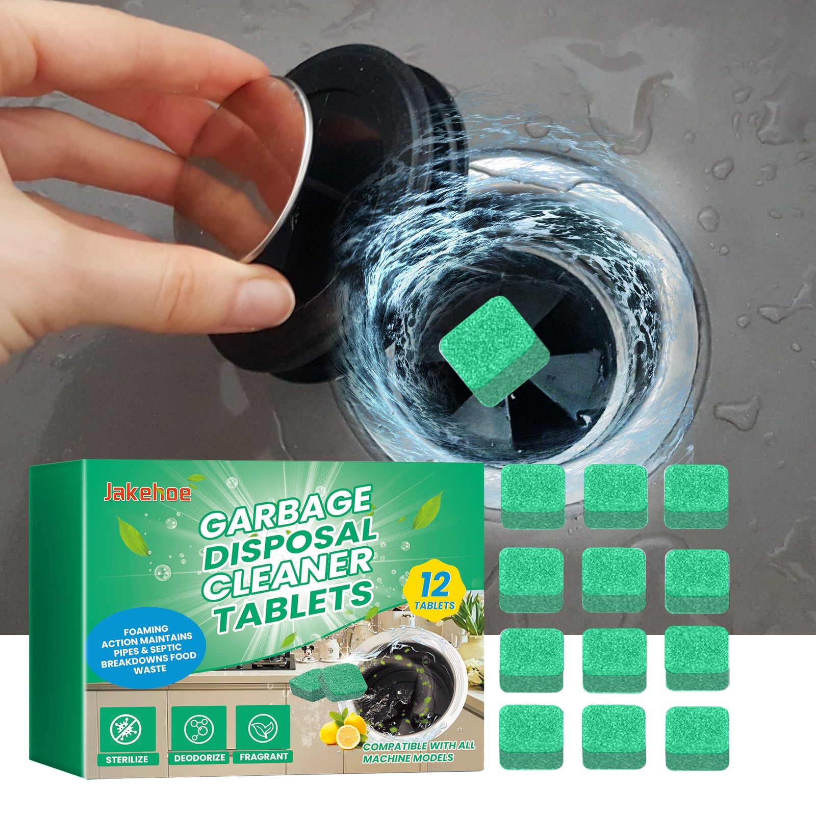 Garbage Disposal Cleaning Block, Kitchen Food Waste Disposal Agent Pipeline Cleaning Block