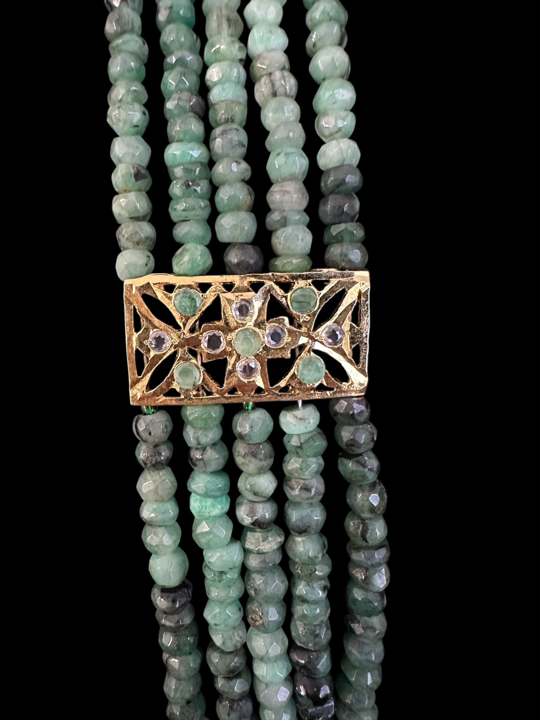 DLN125 SHARNAZ Gold plated Rani haar in real emerald beads ( READY TO SHIP )