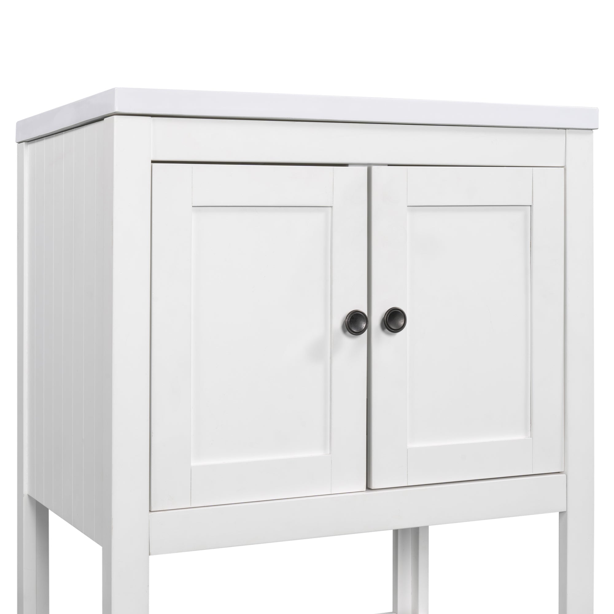 24" White Modern Sleek Bathroom Vanity Elegant Ceramic Sink with Solid Wood Frame Open Style Shelf