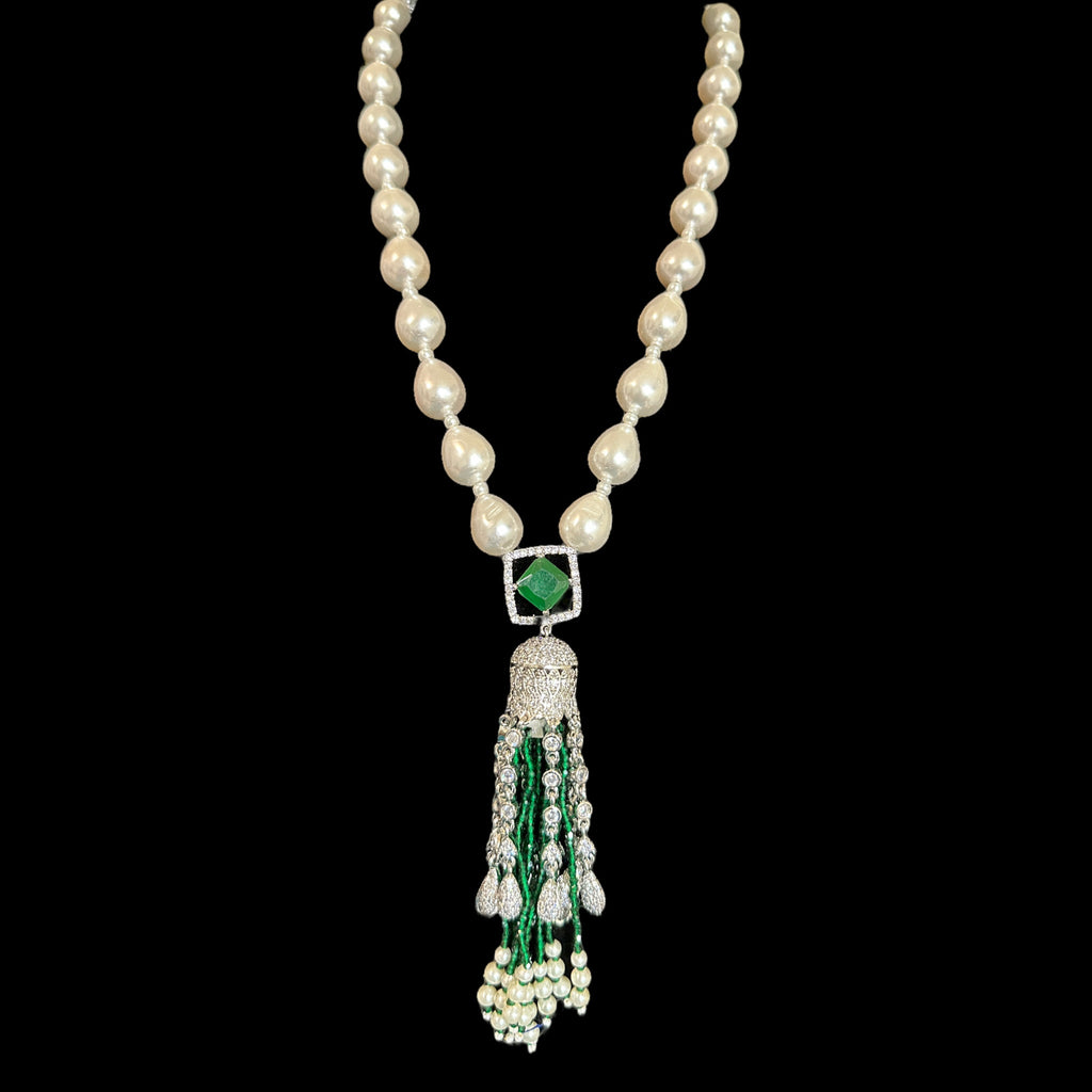 Silver plated cz necklace  earrings in pearls  ( READY TO SHIP )