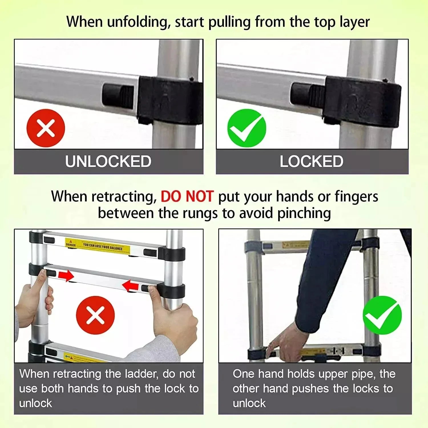 Portable Folding Aluminium Telescopic Ladder Non-Slip Extension Telescoping Ladder with Hooks Roof top tent and roof rack use