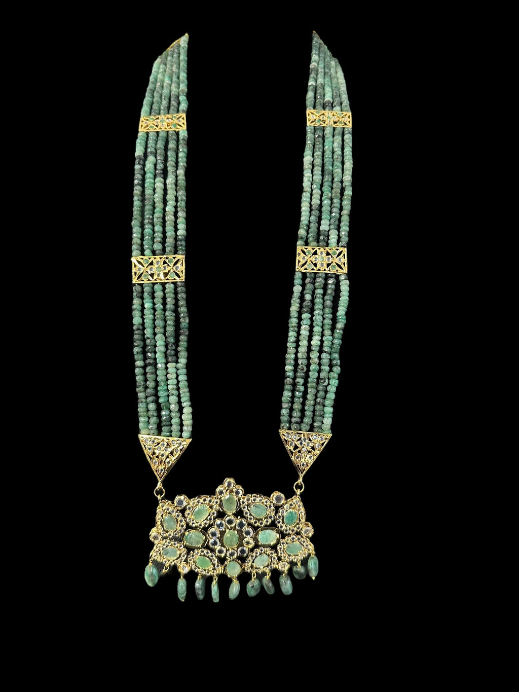 DLN125 SHARNAZ Gold plated Rani haar in real emerald beads ( READY TO SHIP )