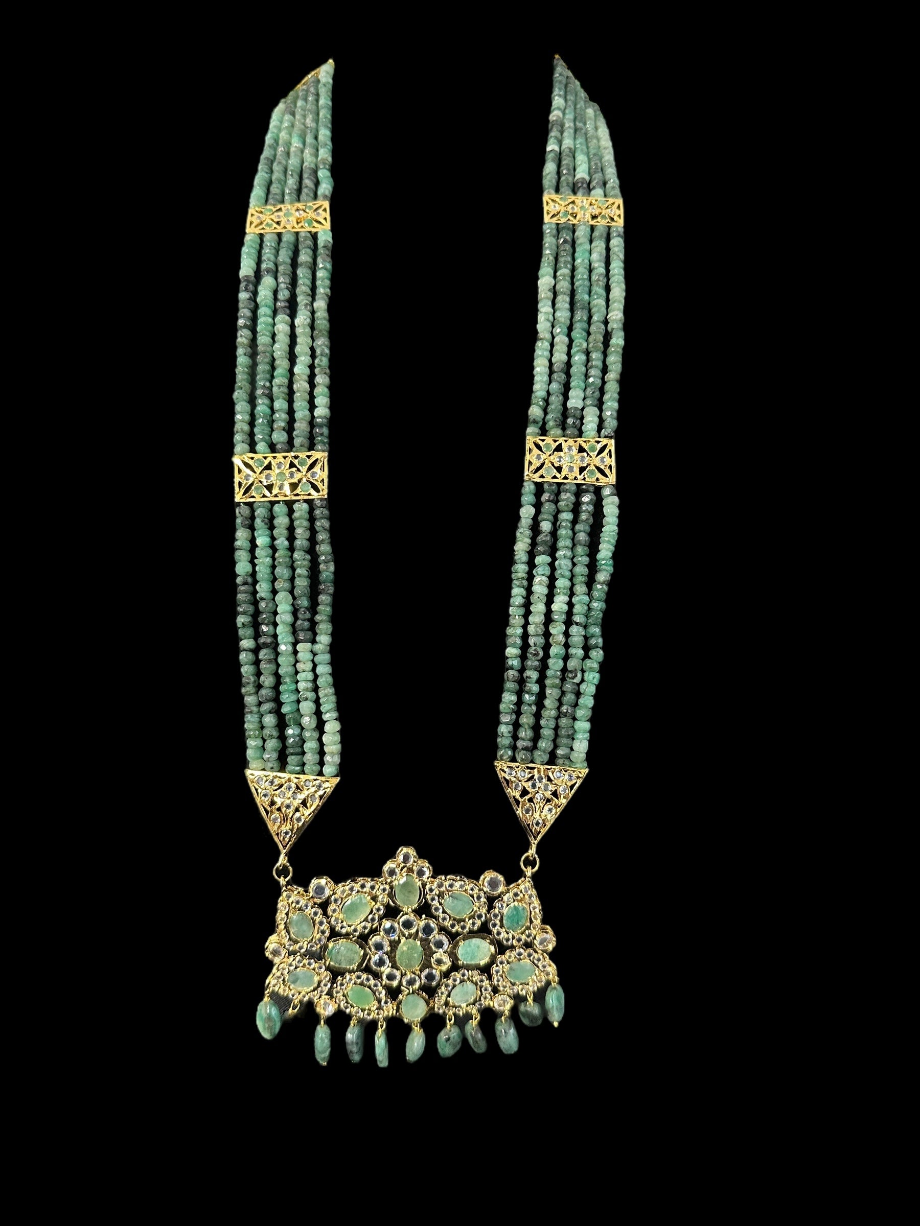 DLN125 SHARNAZ Gold plated Rani haar in real emerald beads ( READY TO SHIP )