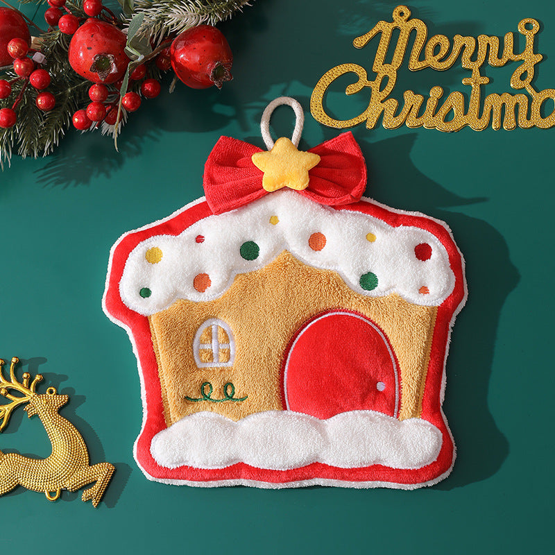 Christmas coral fleece hand towel hanging type absorbent quick drying cloth, kitchen and bathroom hand towel pendant