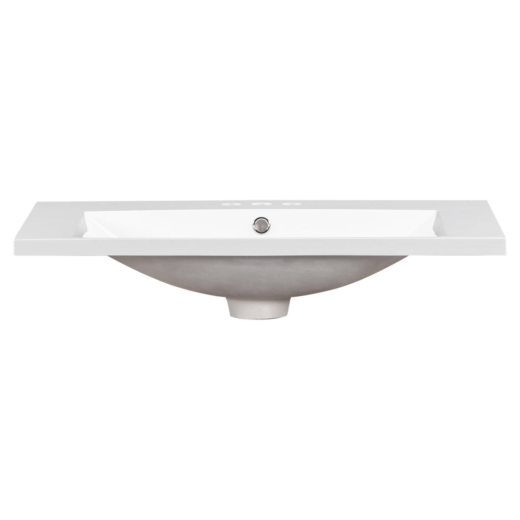 30" Single Bathroom Basin Sink, Vanity Top Only, 3-Faucet Holes, Resin