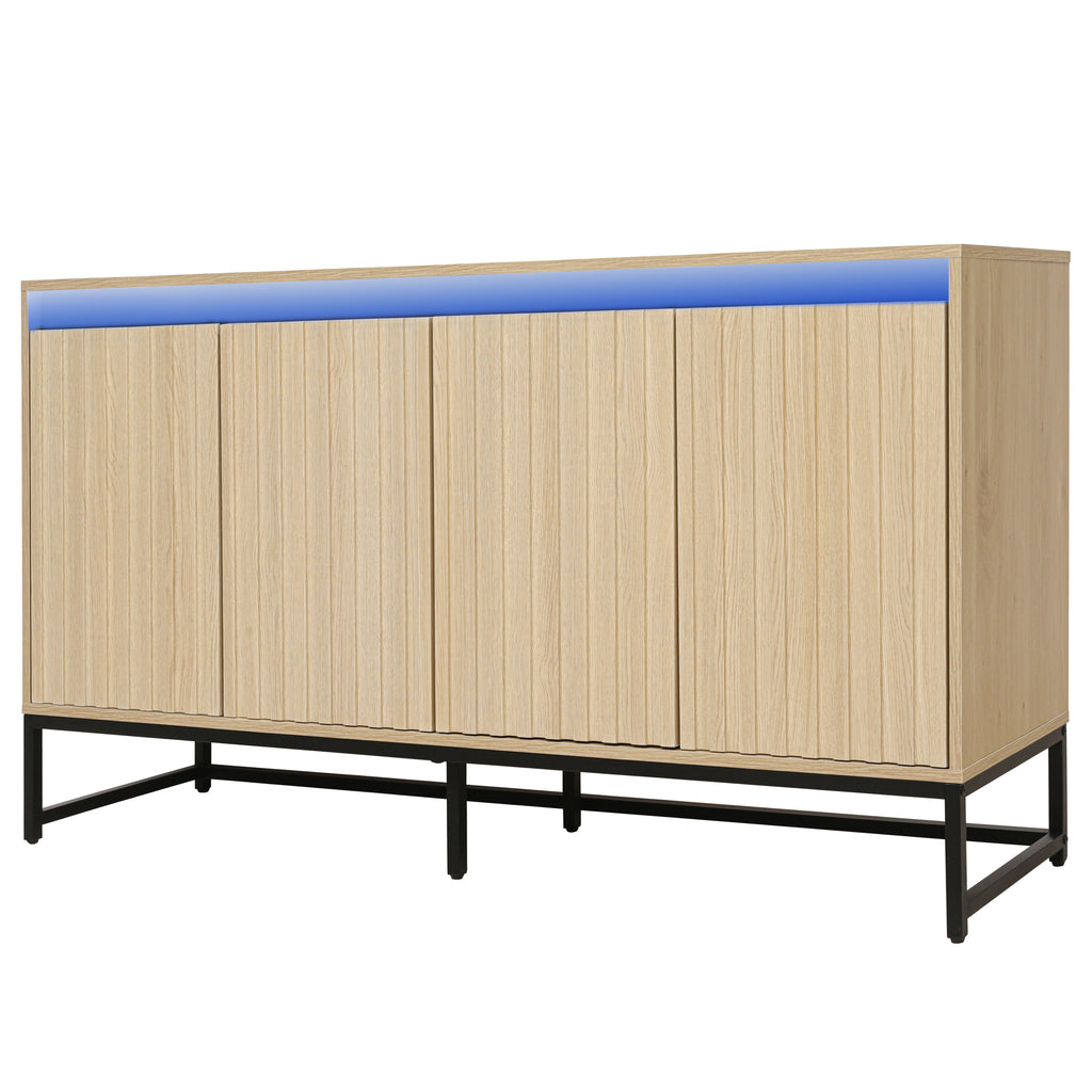 Engraved 4-door side panel with LED, self-service cabinet storage cabinet, modern coffee bar cabinet with adjustable shelves