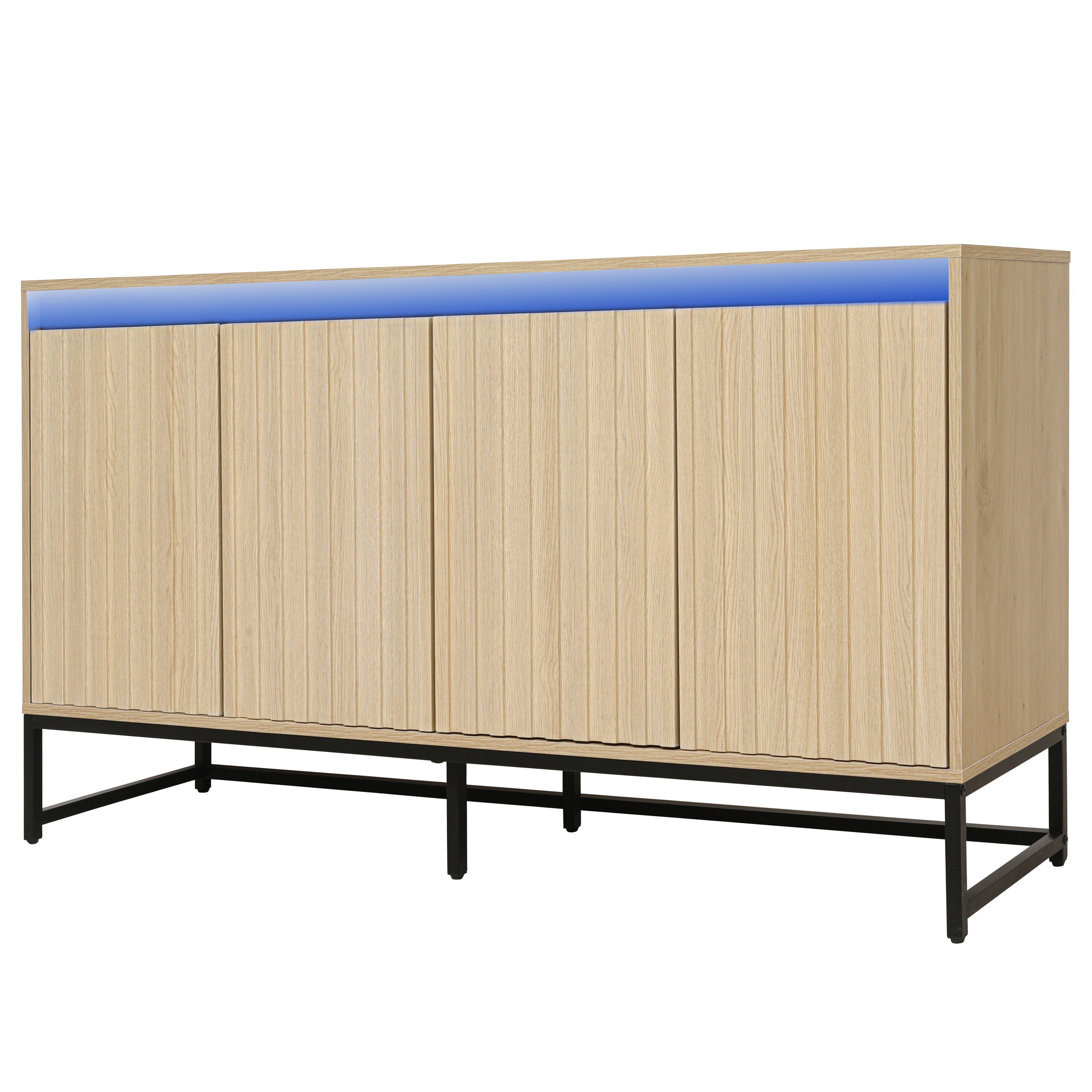 Engraved 4-door side panel with LED, self-service cabinet storage cabinet, modern coffee bar cabinet with adjustable shelves