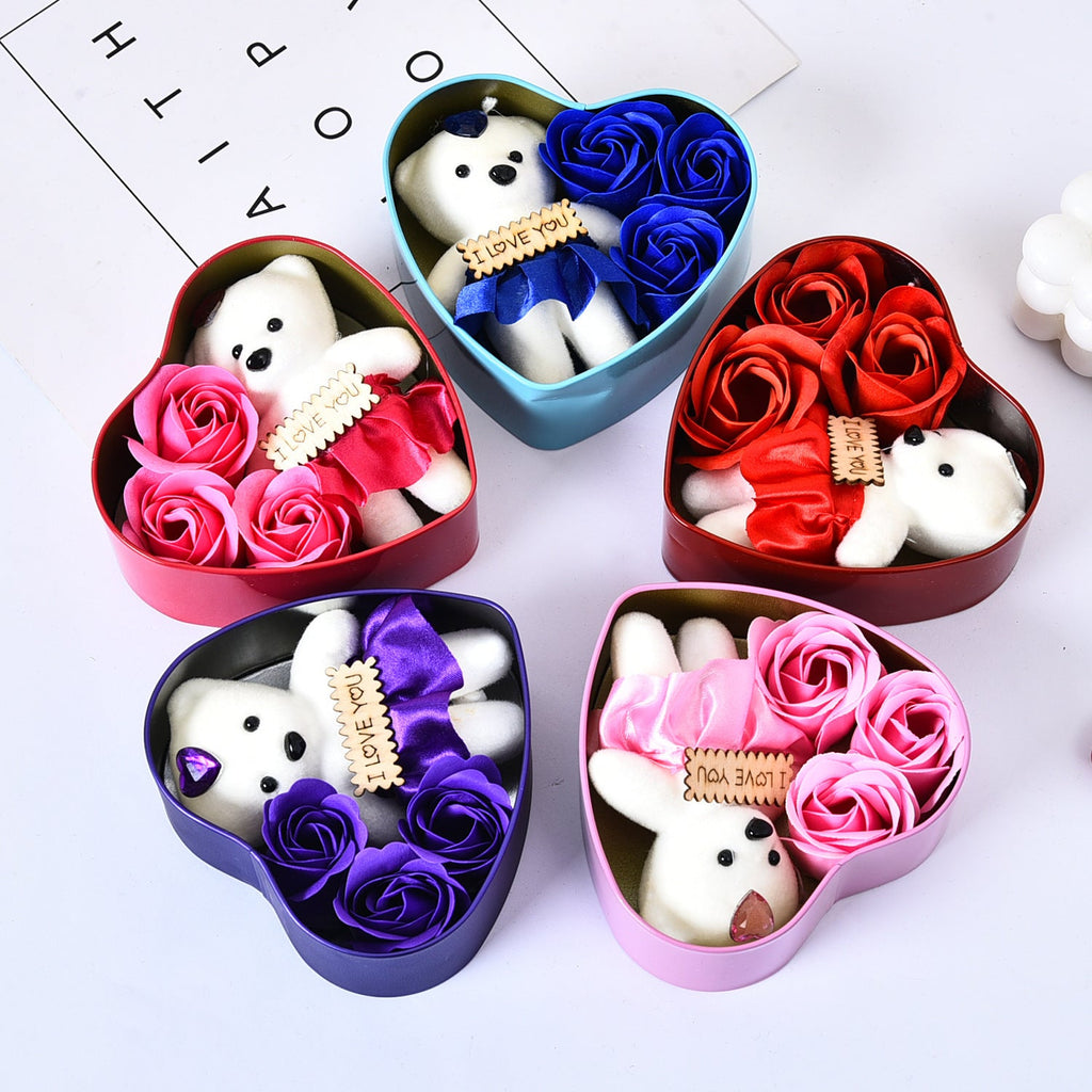 Valentines Day Gift Soap Flower Gift Rose Box Bears Bouquet Wedding Decoration Gift Festival Heart-shaped Box