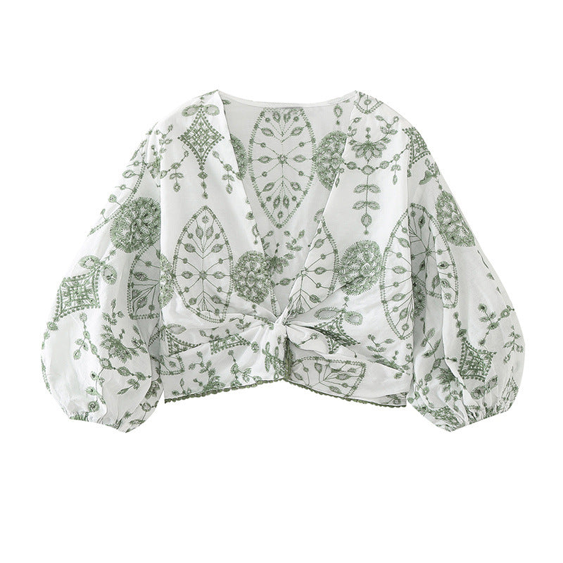 Fashionable Casual Loose Embroidered Short Top and Shorts for Women