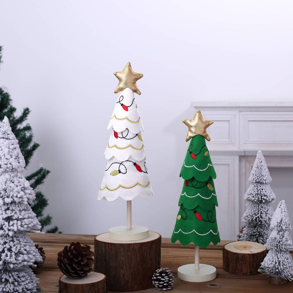 Cute Christmas Tree Fabric Wooden Display Window Desktop Christmas Embroidery Snowflake Decoration