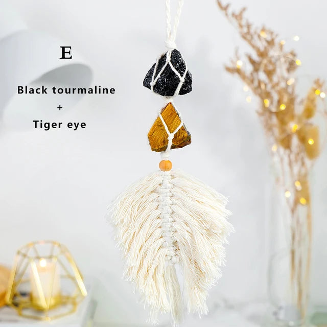 Natural Crystal Raw Stone Handmade Weave Dreams Catcher Car Hanging Pendant Healing Amethyst Window Ornament Home Decoration