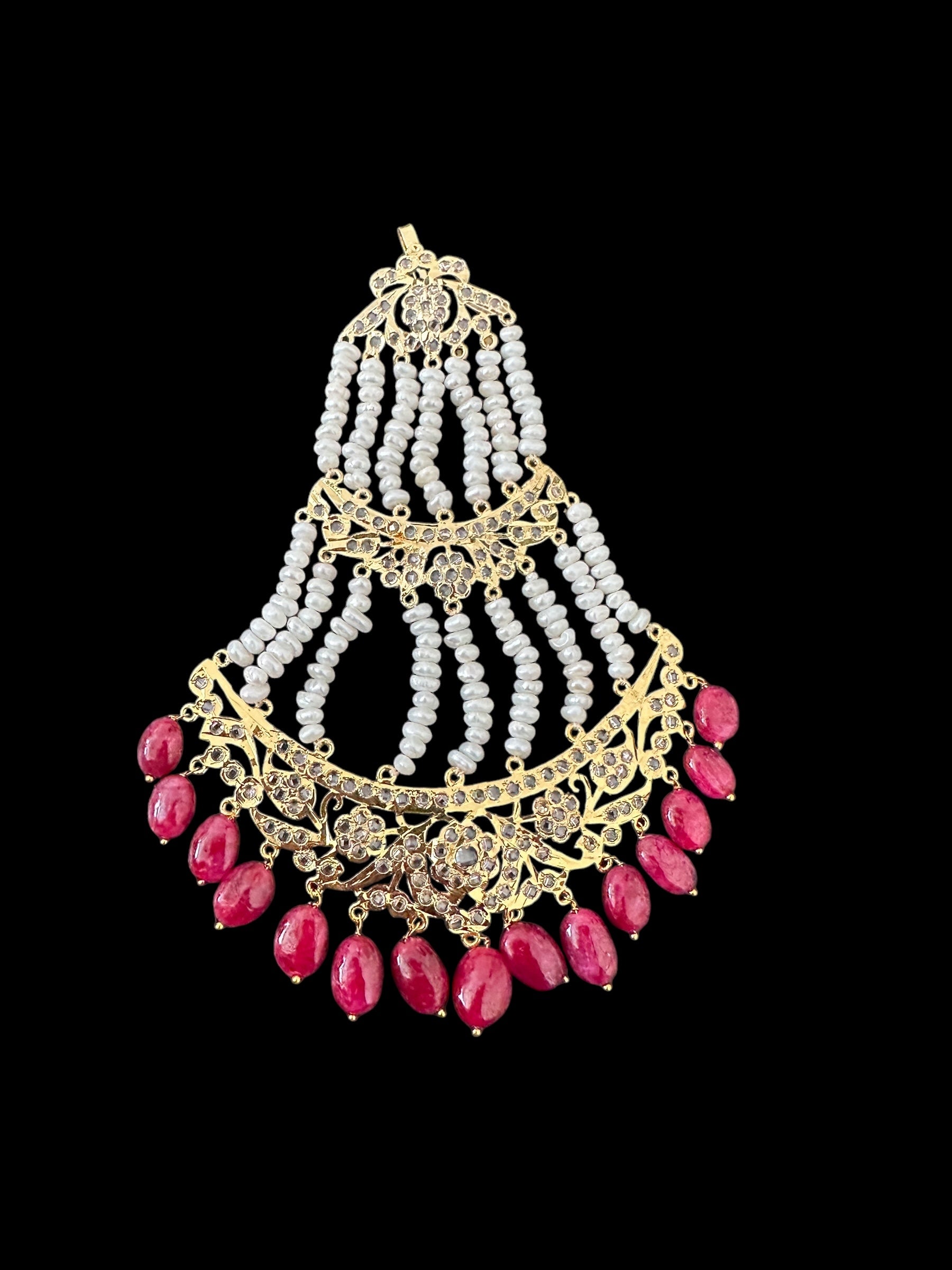 DJHR119 Insia jhoomar in fresh water pearls and ruby beads ( SHIPS IN 2 WEEKS )