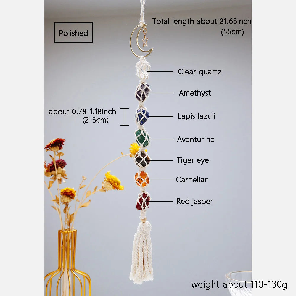 Natural Crystal Seven Color Gemstone White Rope Mesh Bag Hand woven Car Hanging Polishing Gemstone Jewelry Pendant