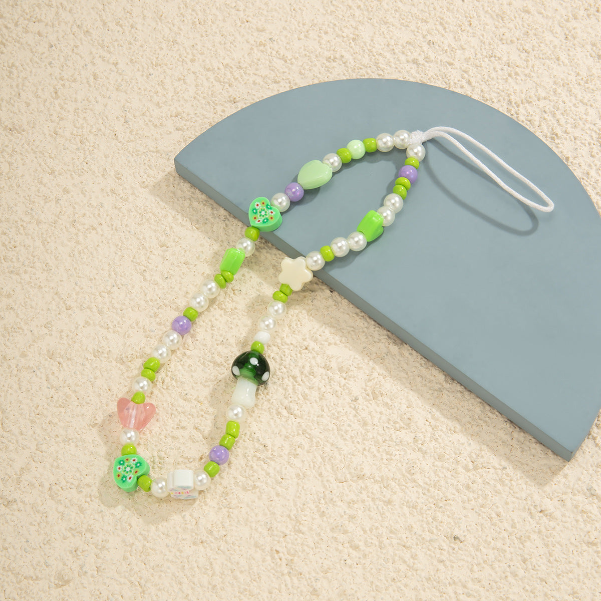 Minimally contrasting color patchwork bag, handmade hanging rope, ethnic style bead mushroom hanging decoration