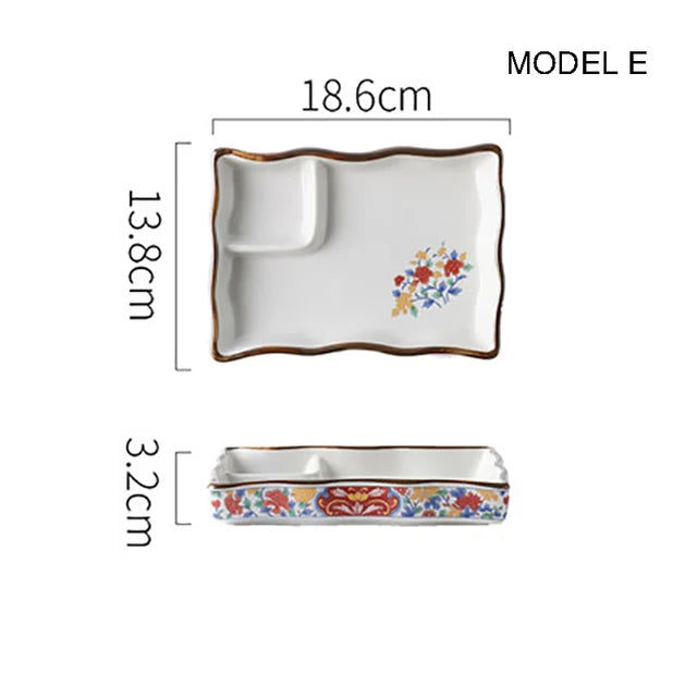 Dumpling plate sushi plate round square plate with soy sauce and vinegar partitioned snack plate ceramic plate for home use
