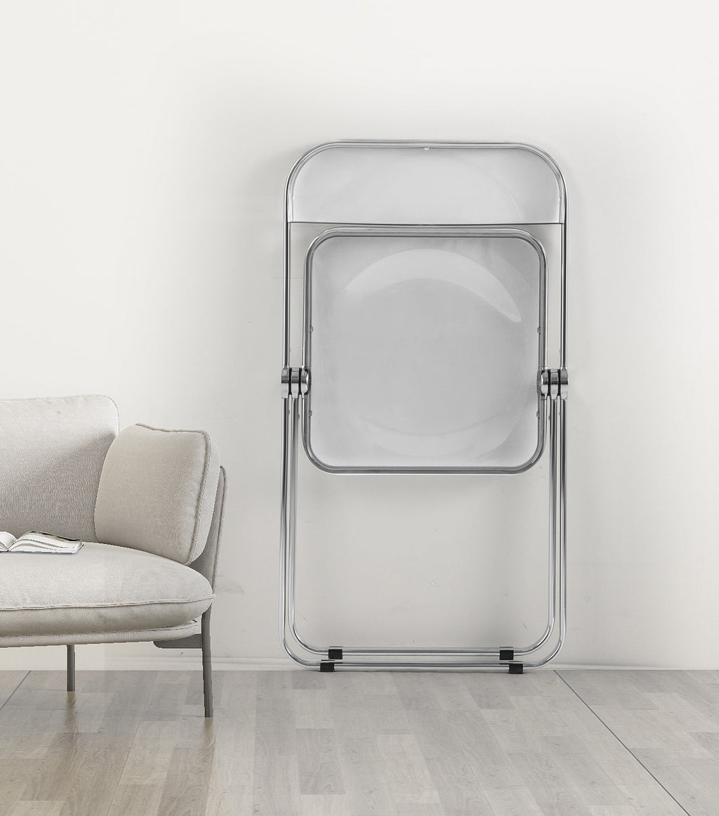 Transparent chair, stackable folding chair, PC plastic living room chair, chrome frame foldable acrylic chair, O-Clear