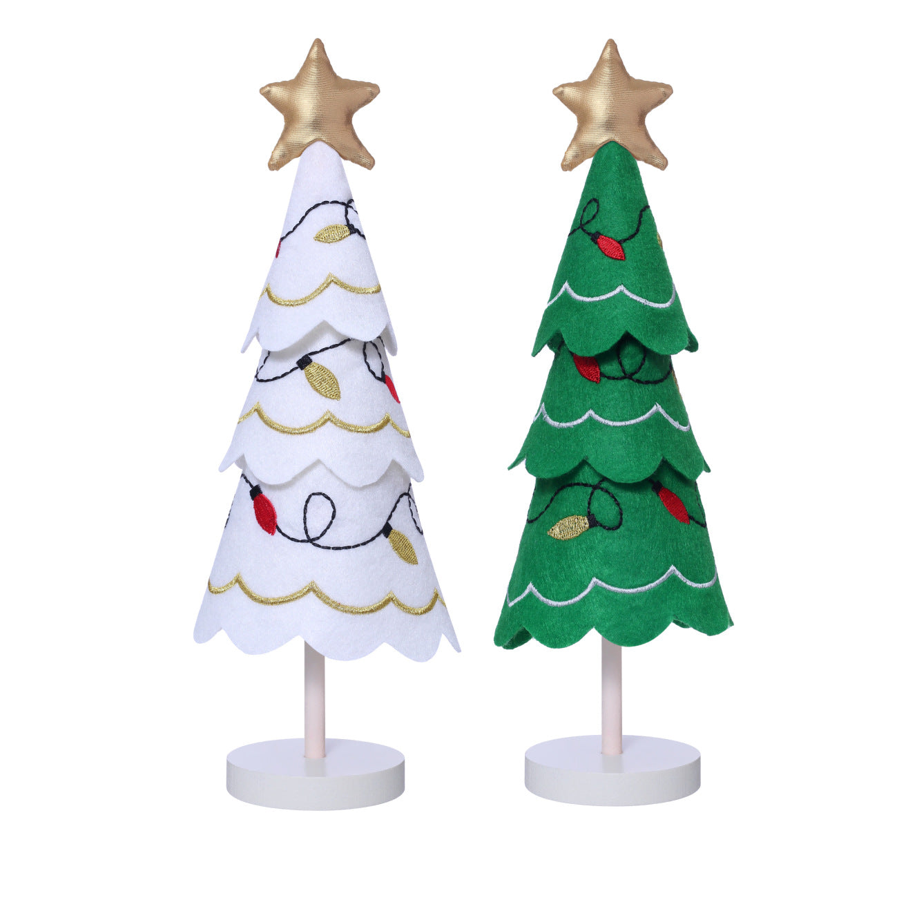 Cute Christmas Tree Fabric Wooden Display Window Desktop Christmas Embroidery Snowflake Decoration